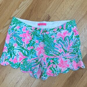 Lilly Pulitzer Pink, Green & Blue Floral Scallop Hem Shorts